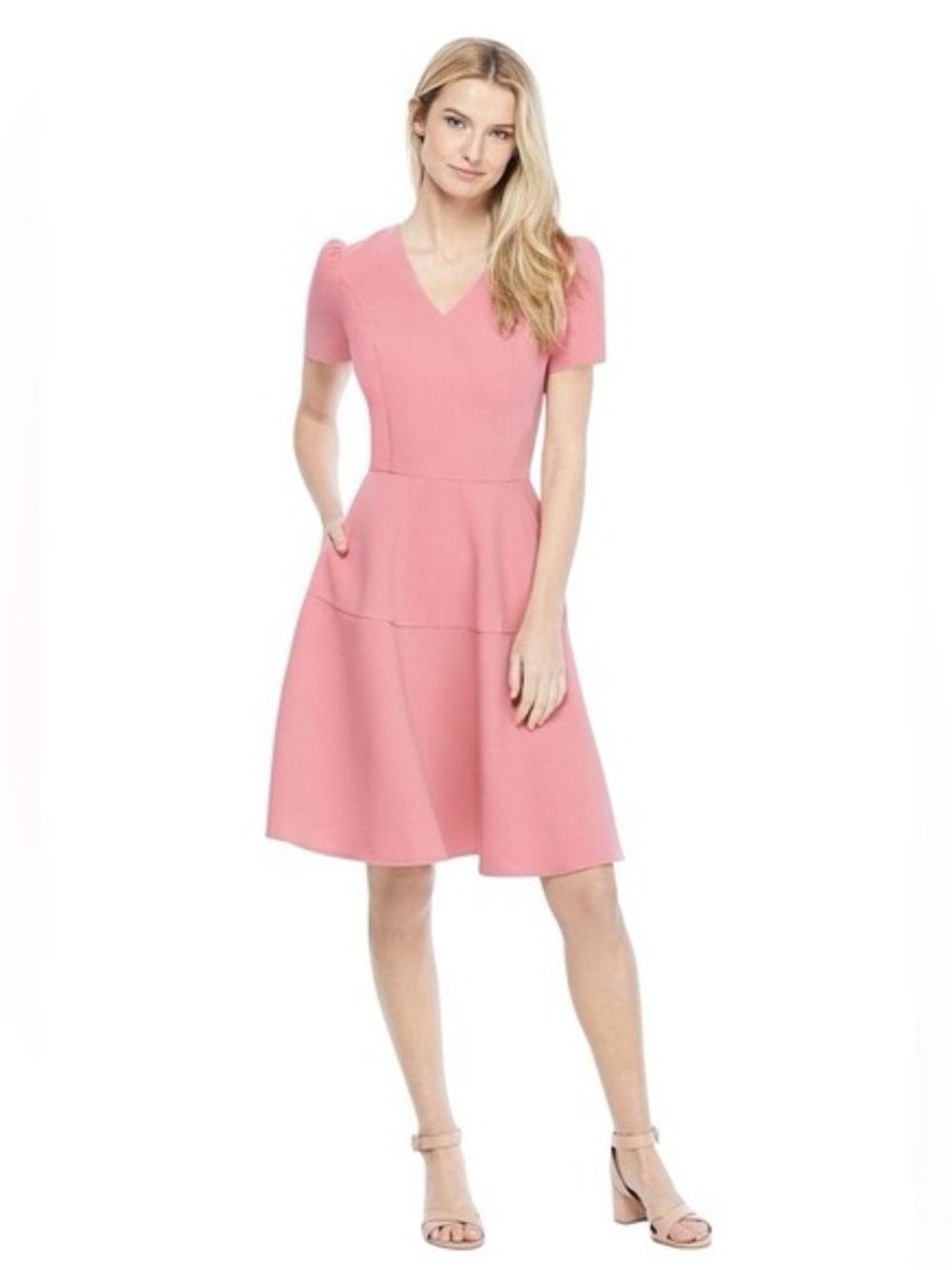 Gal Meets Glam Sz 8 Collection Kate V-Neck Fit & Flare Dress in Rosetta Pink